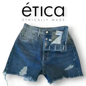 ​Etica Fern High Rise Distressed Organic Cotton Denim Shorts Like New Size 27